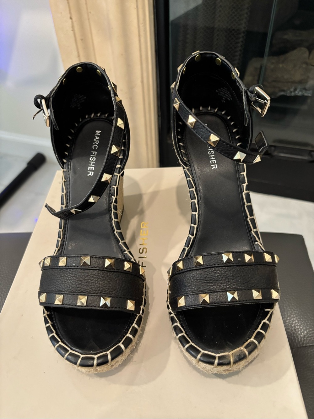 Marc Fisher Black Studded Wedge Sandals